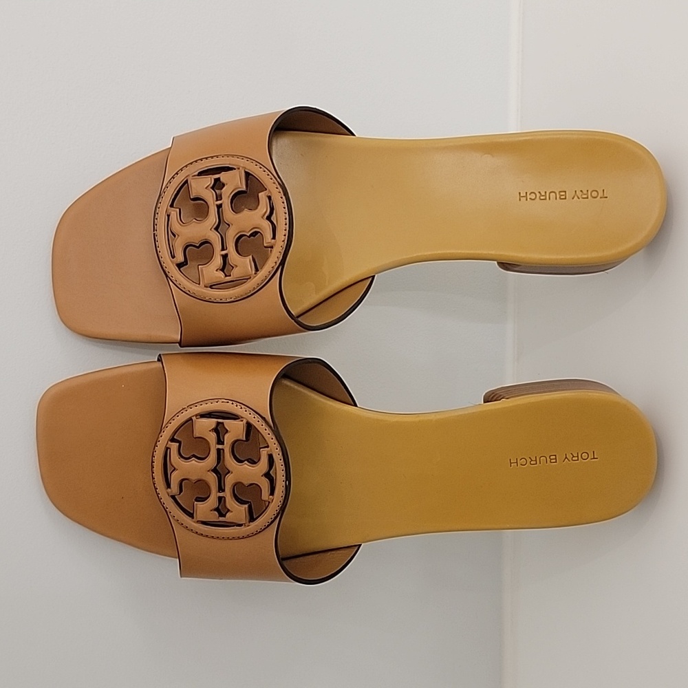 Tan Tory Burch Slides, size 11, like new worn once only